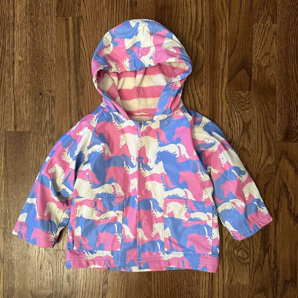 Hatley pink horses rain coat for girls size 12-18 months